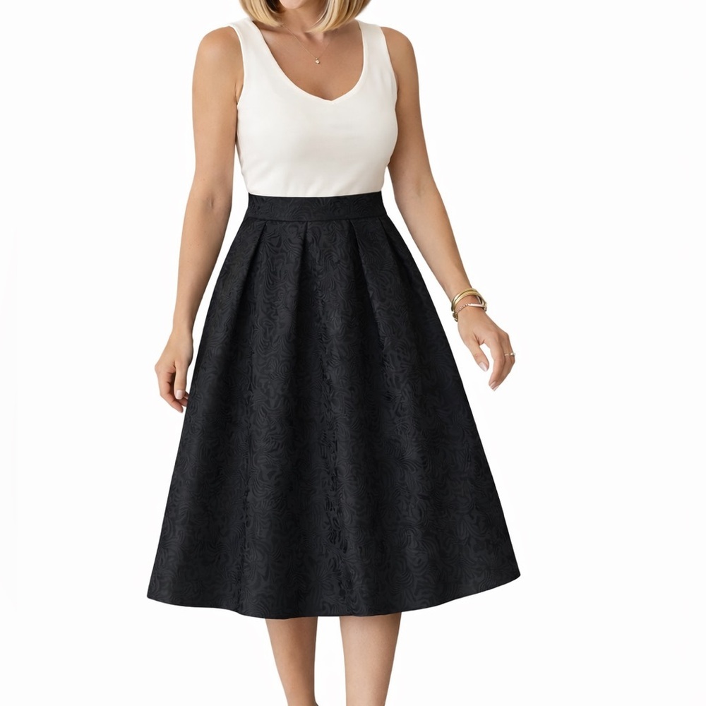 🆕🌹Black Jacquard pleated midi winter skirt